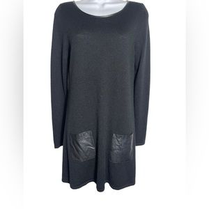 Halogen size small little black dress with faux leather pockets‎ and trim